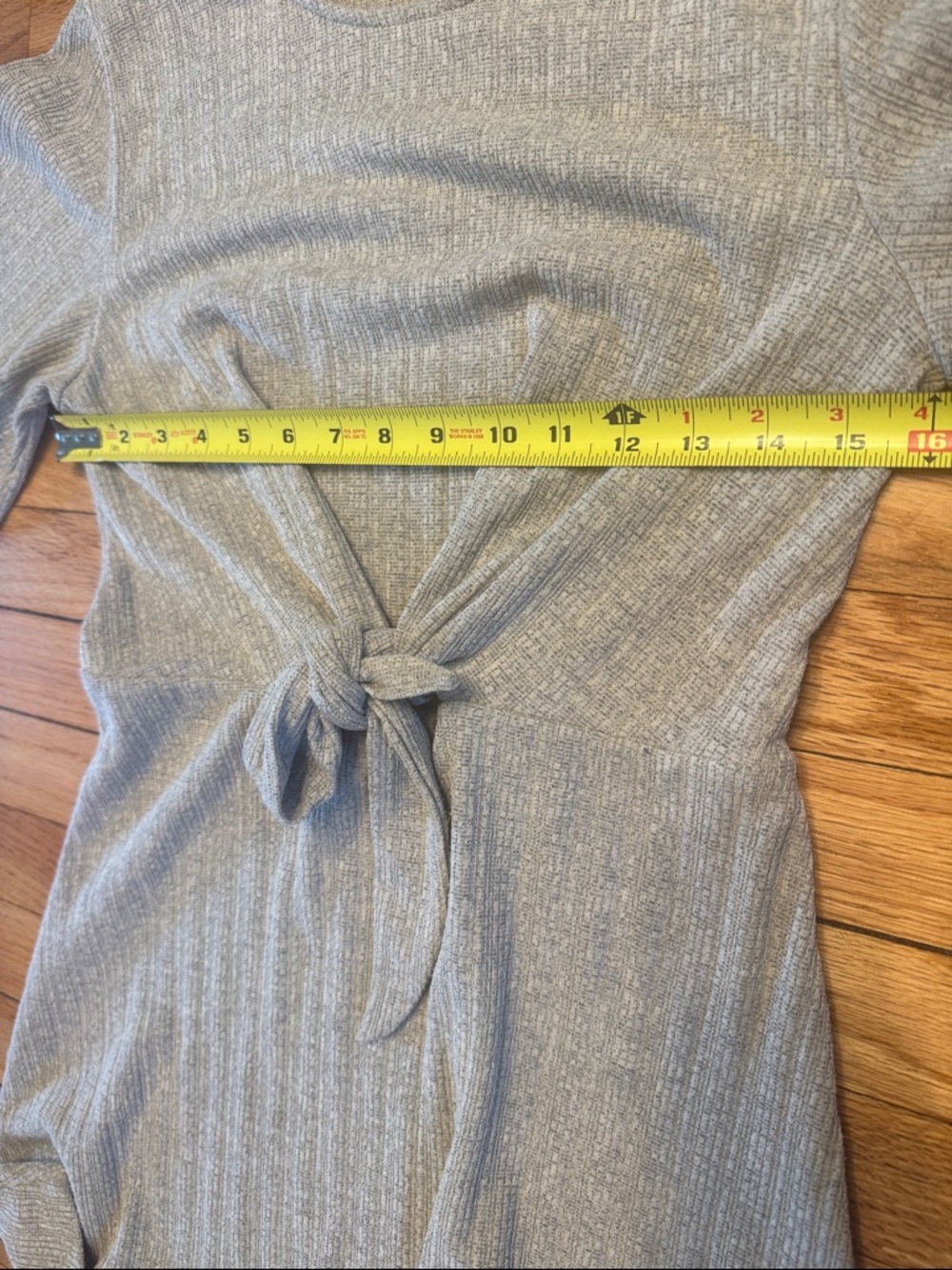 Pull&Bear Dress Light Gray Green Ribbed Tie-Waist Mini Dress M - Picture 4 of 7